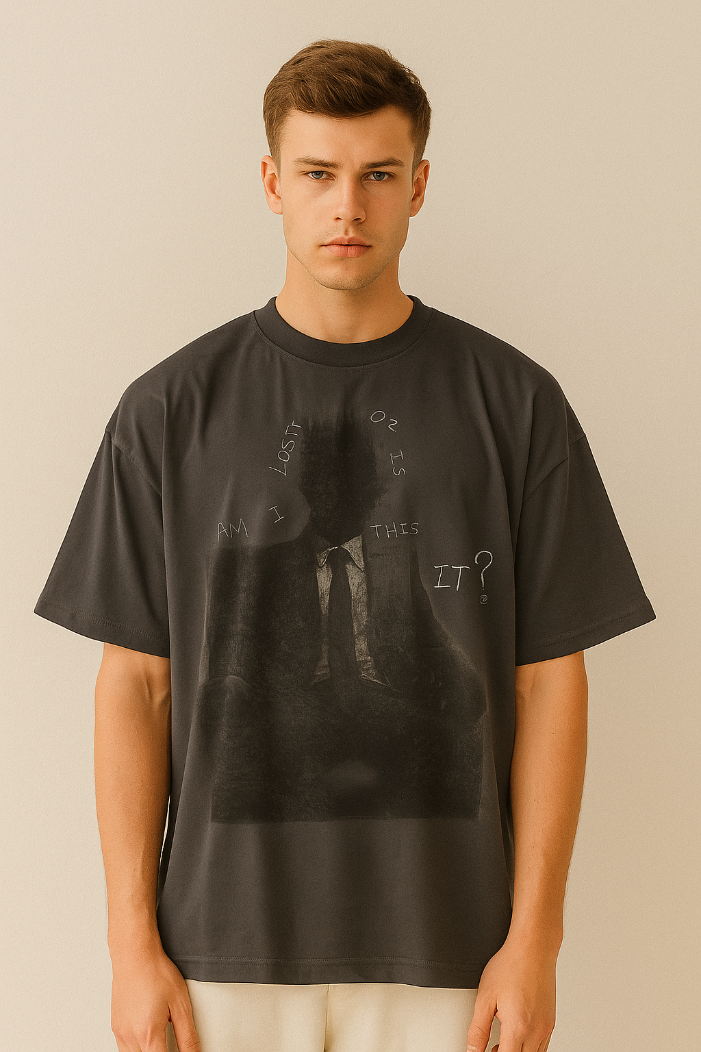 “Am I Lost or Is This It?” Dark Grunge Oversized T-Shirt – Abstract Faceless Graphic Streetwear Tee