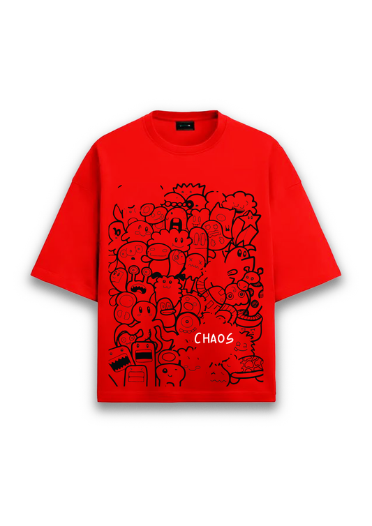 RED OVERSIZED PRINTED TSHIRT