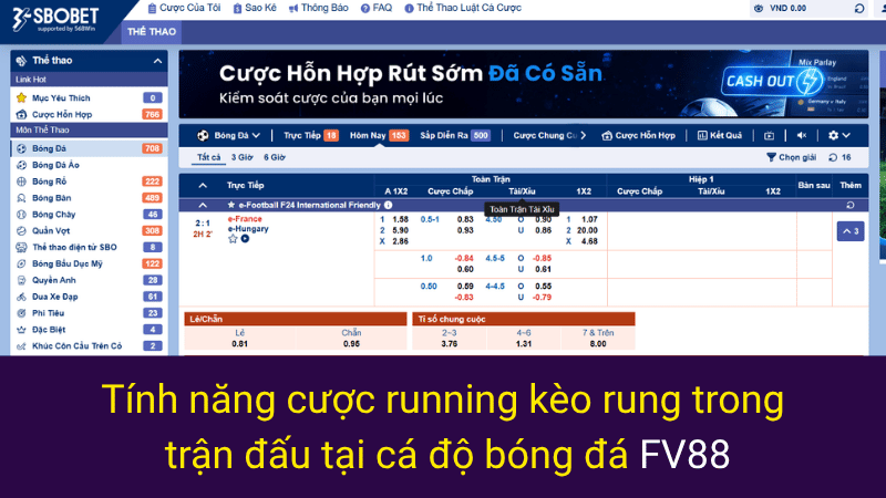 Tính năng cược running kèo rung trong trận đấu tại cá độ bóng đá FV88