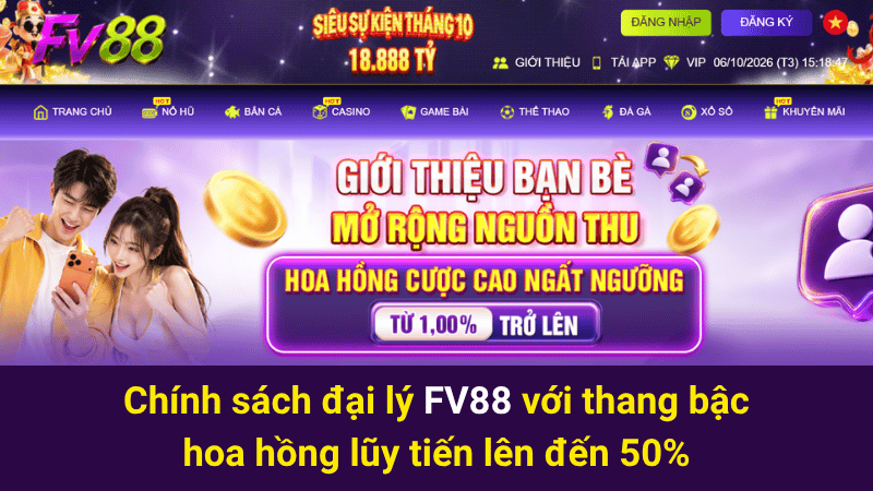 Chính sách đại lý FV88 với thang bậc hoa hồng lũy tiến lên đến 50%
