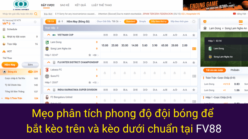 Mẹo phân tích phong độ đội bóng để bắt kèo trên và kèo dưới chuẩn tại FV88